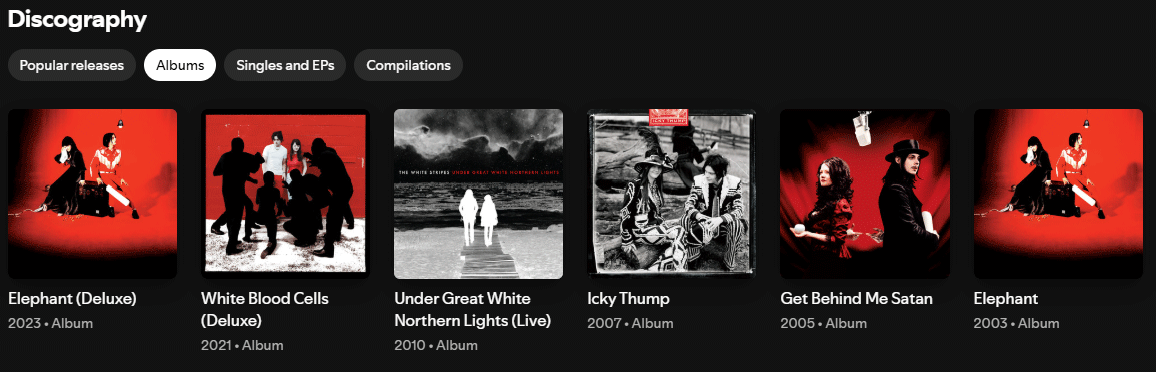 A display of some White Stripes albumns